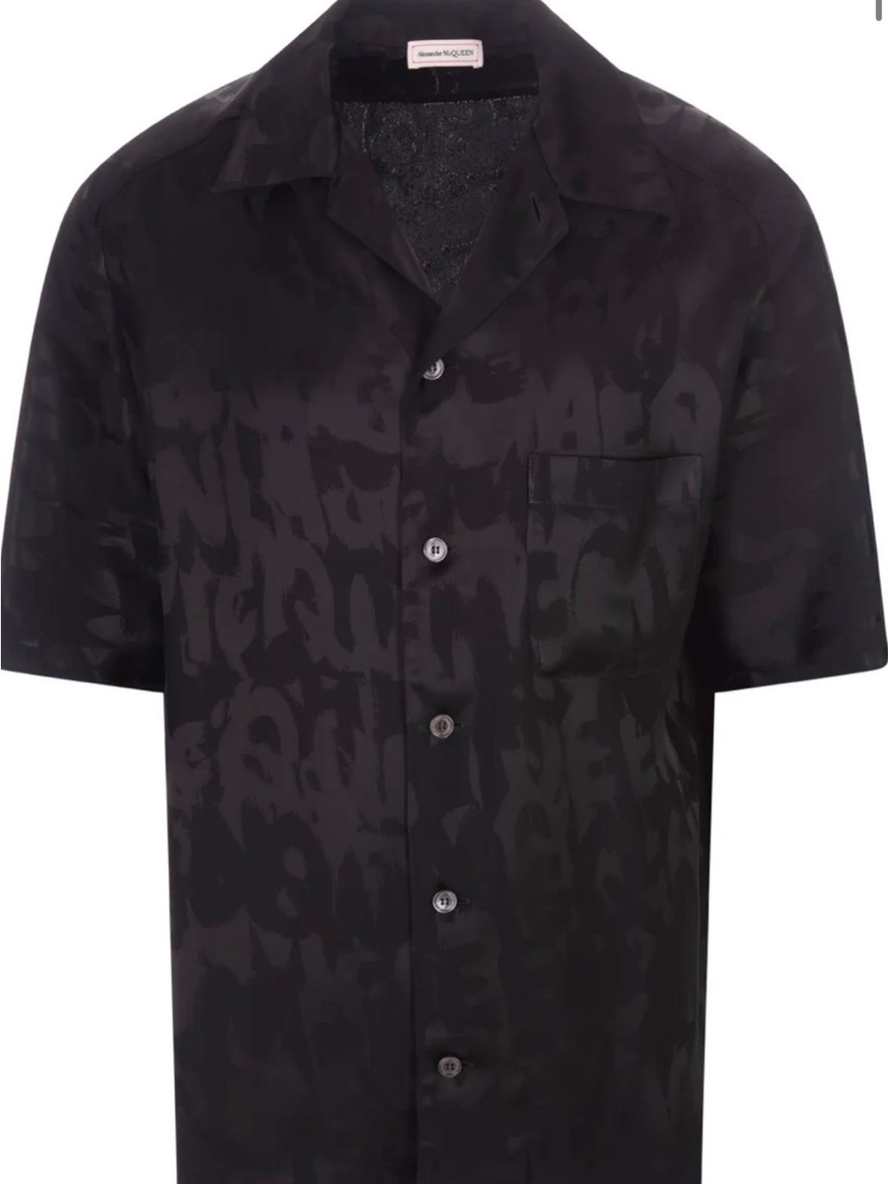 Alexander McQueen Black Tone-on-Tone Short Sleeve Camp Shirt